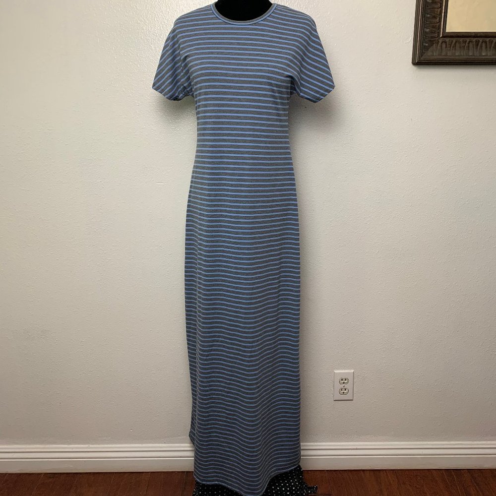 LuLaRoe Maria‎ Blue & Gray Striped Maxi Dress